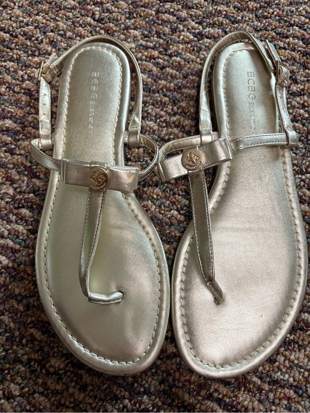 BCBGeneration Metallic Gold T-Strap Sandals